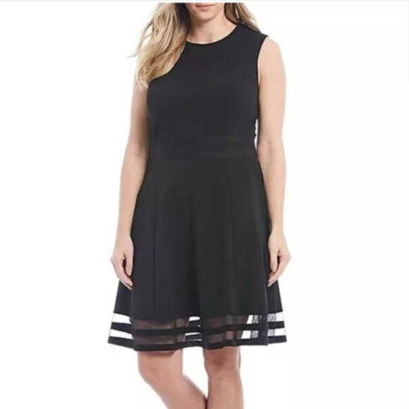 Calvin Klein Black Mesh Illusion Hem Fit & Flare Sleeveless Dress Size 16 - Picture 7 of 12